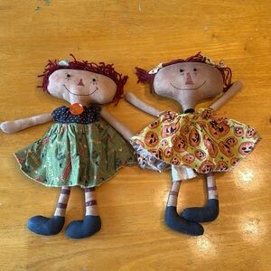 Vintage Halloween Tea stained homemade dolls.